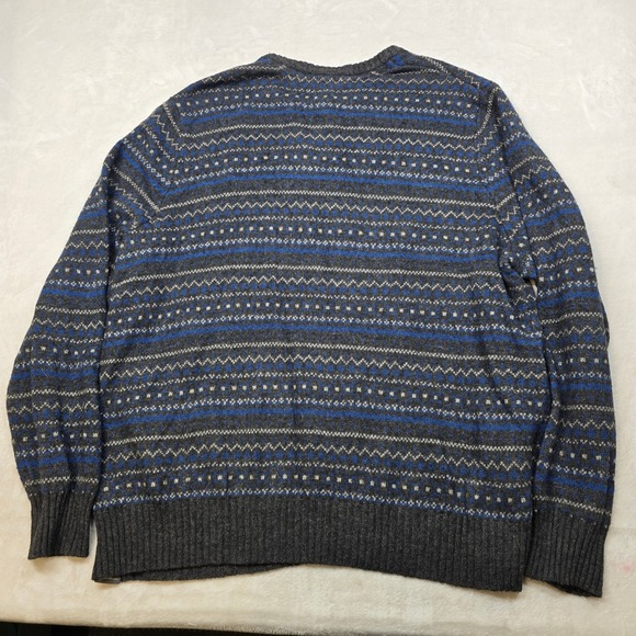 Eddie Bauer Fair Isle Sweater Mens 2XL Blue Gray Wool Blend Crewneck - Picture 3 of 11